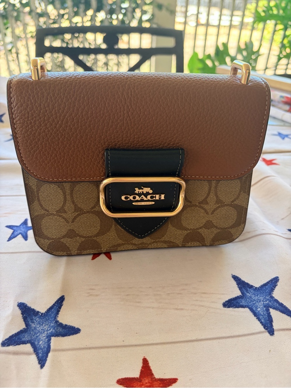 Coach Brown Signature Canvas & Leather Crossbody with Black Trim